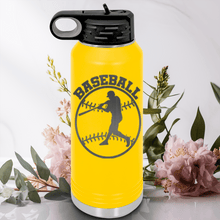 Load image into Gallery viewer, Yellow Baseball Water Bottle With Player Spotlight Design
