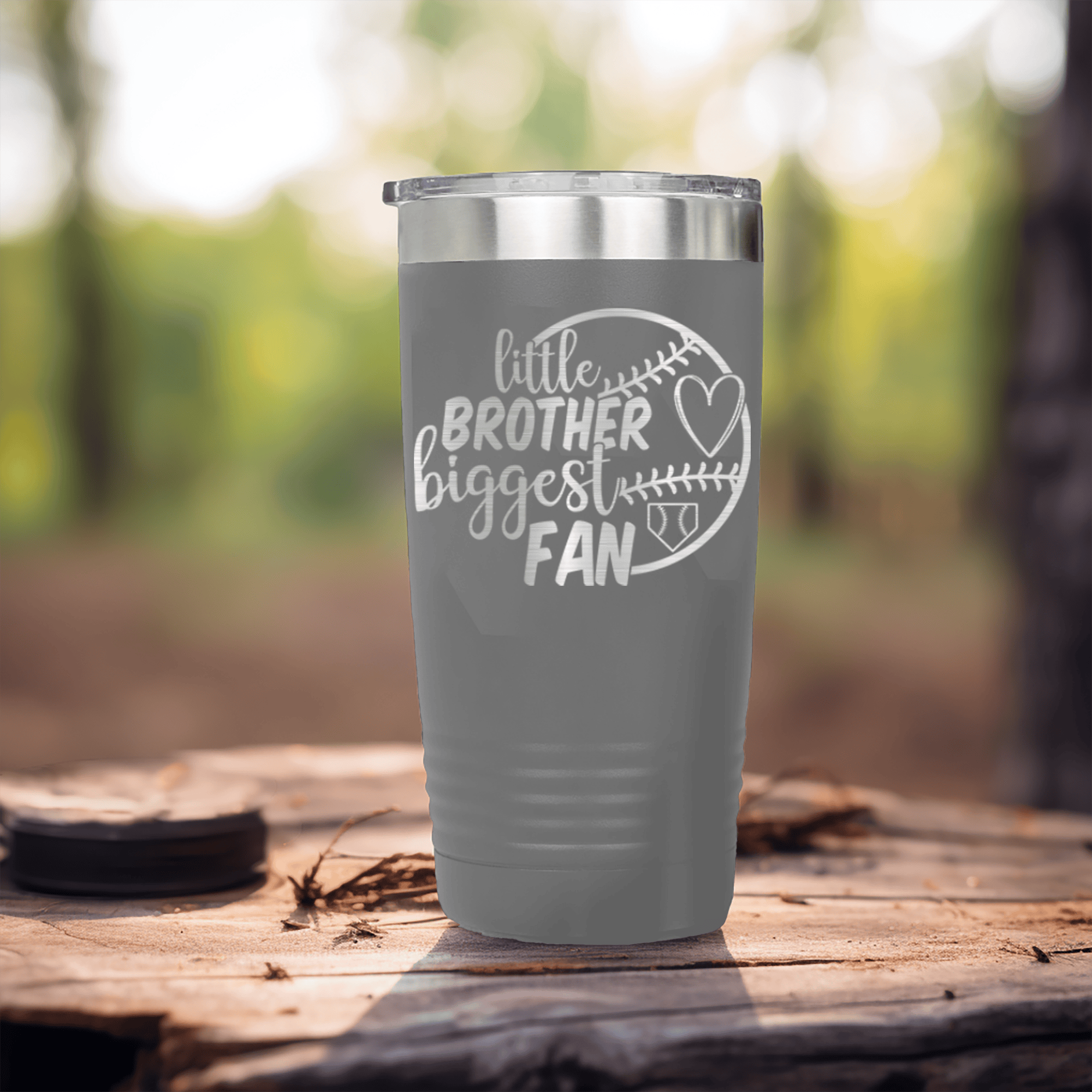 Grey baseball tumbler Proud Baseball Sibling