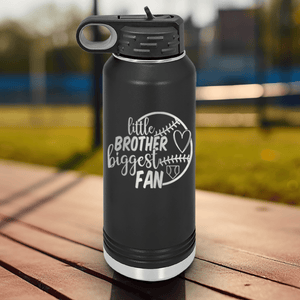 Black Baseball Water Bottle With Proud Baseball Sibling Design