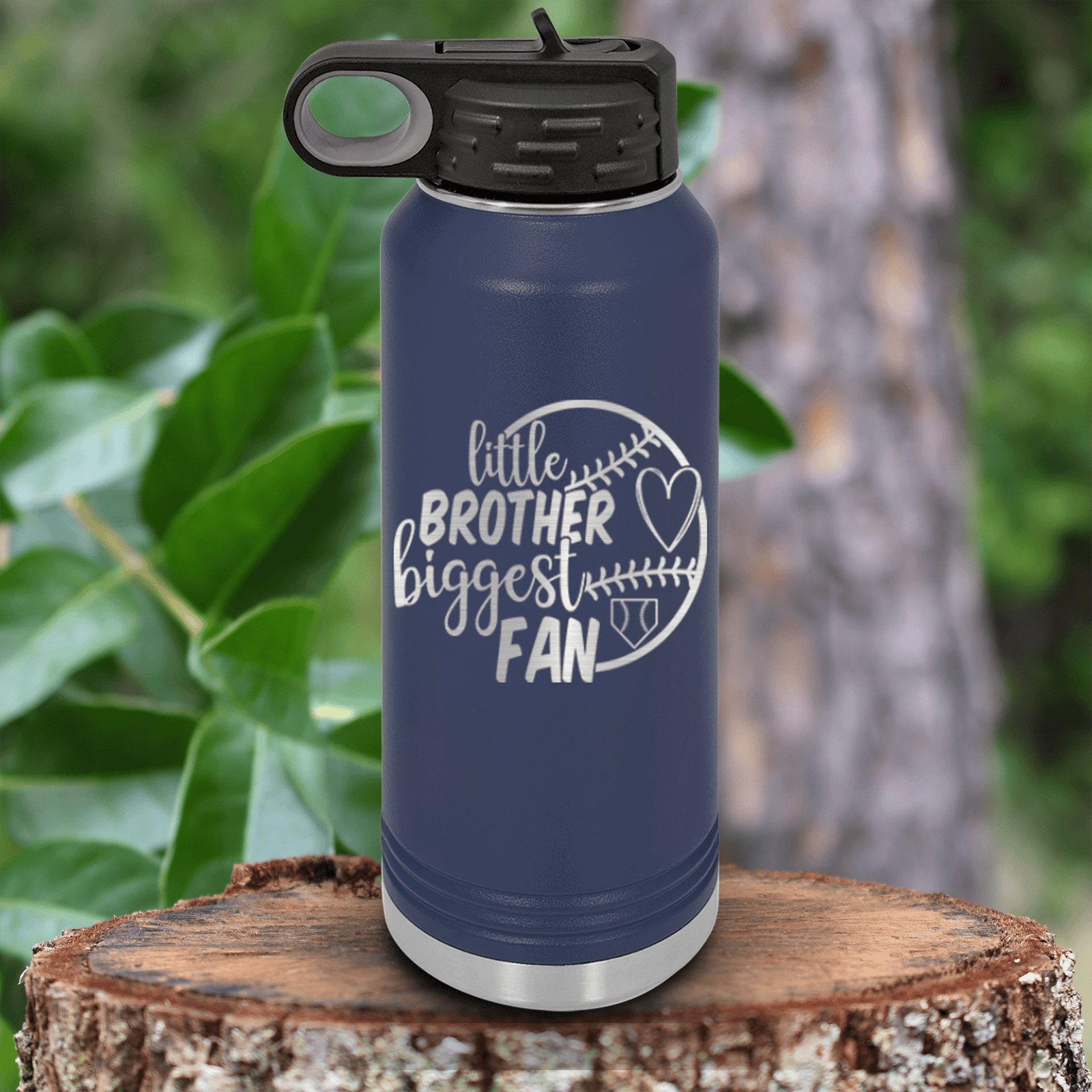 Navy Baseball Water Bottle With Proud Baseball Sibling Design