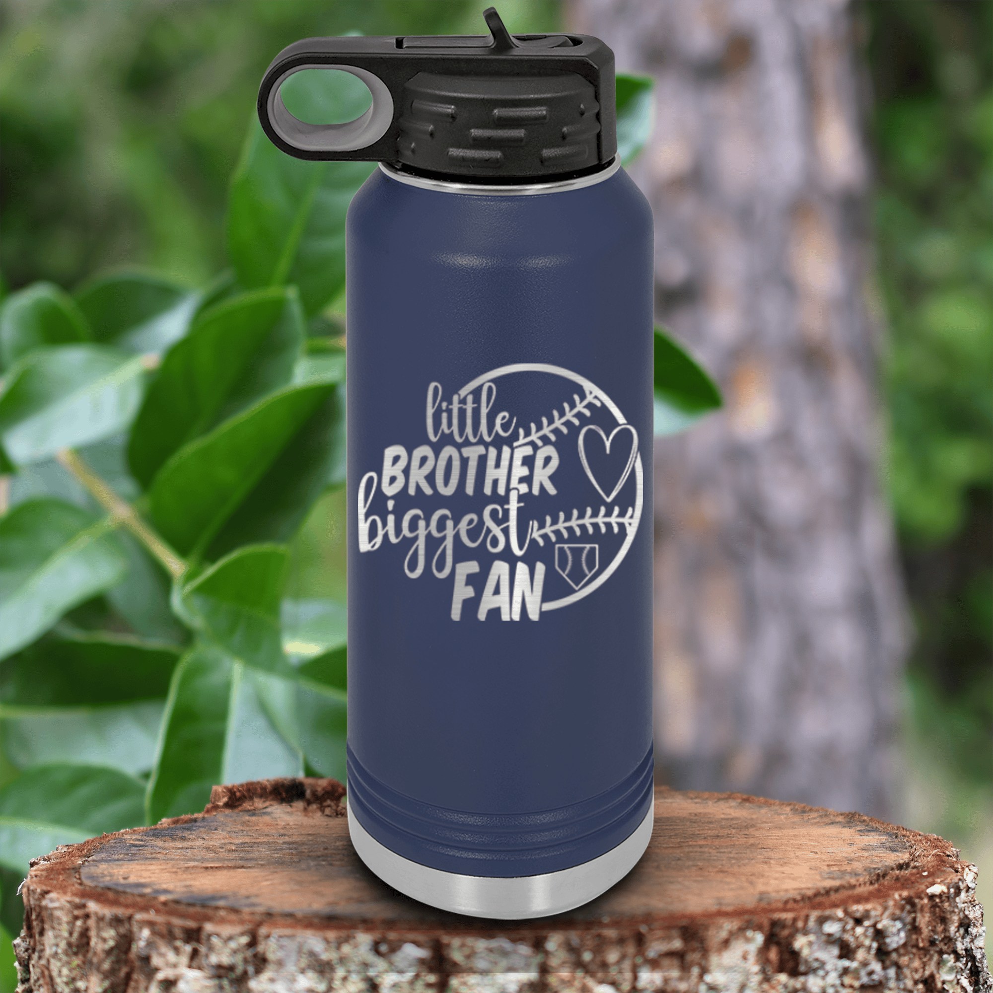 Navy Baseball Water Bottle With Proud Baseball Sibling Design