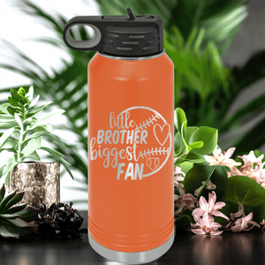 Orange Baseball Water Bottle With Proud Baseball Sibling Design