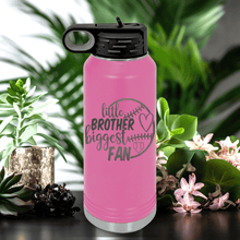 Load image into Gallery viewer, Pink Baseball Water Bottle With Proud Baseball Sibling Design
