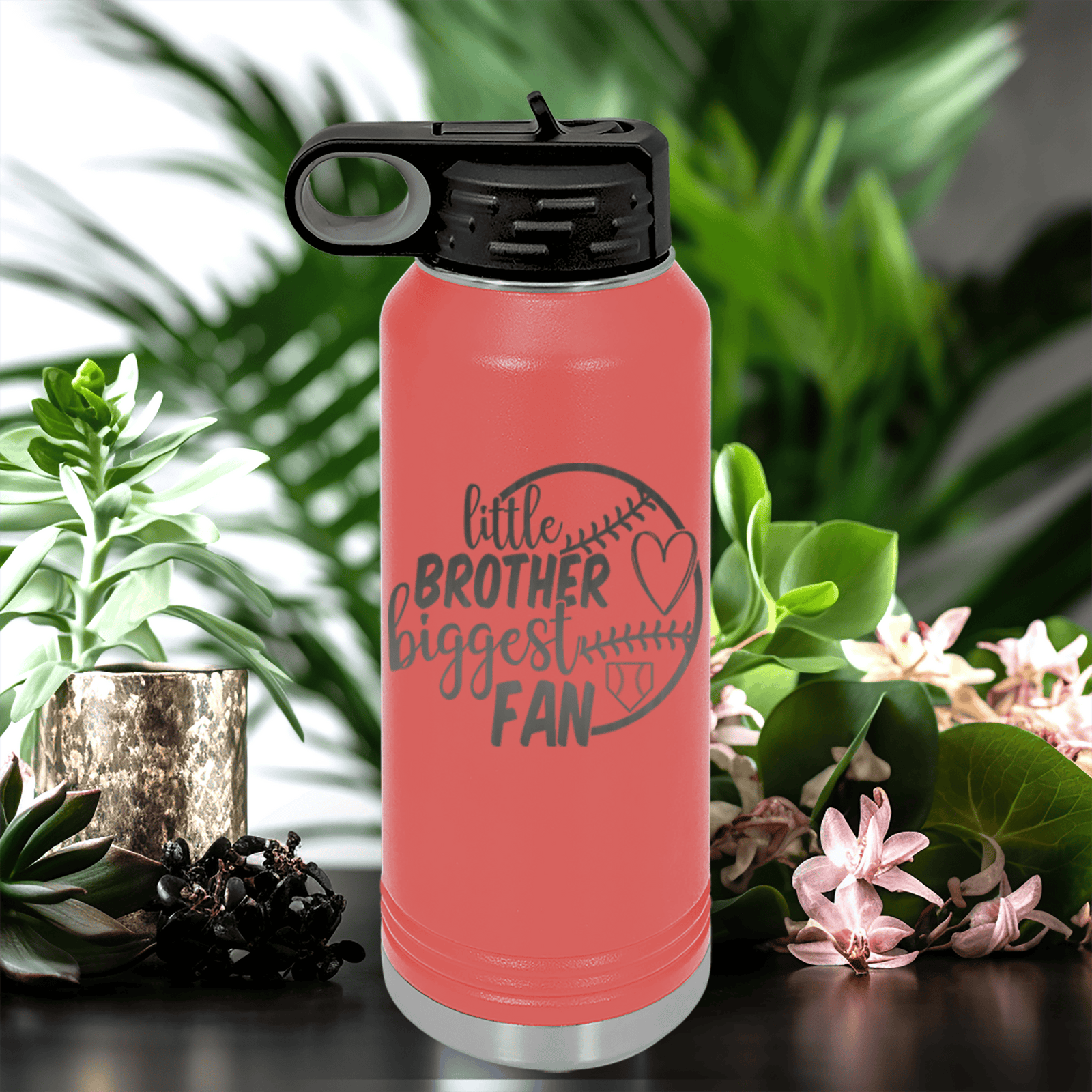 Salmon Baseball Water Bottle With Proud Baseball Sibling Design