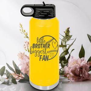 Yellow Baseball Water Bottle With Proud Baseball Sibling Design