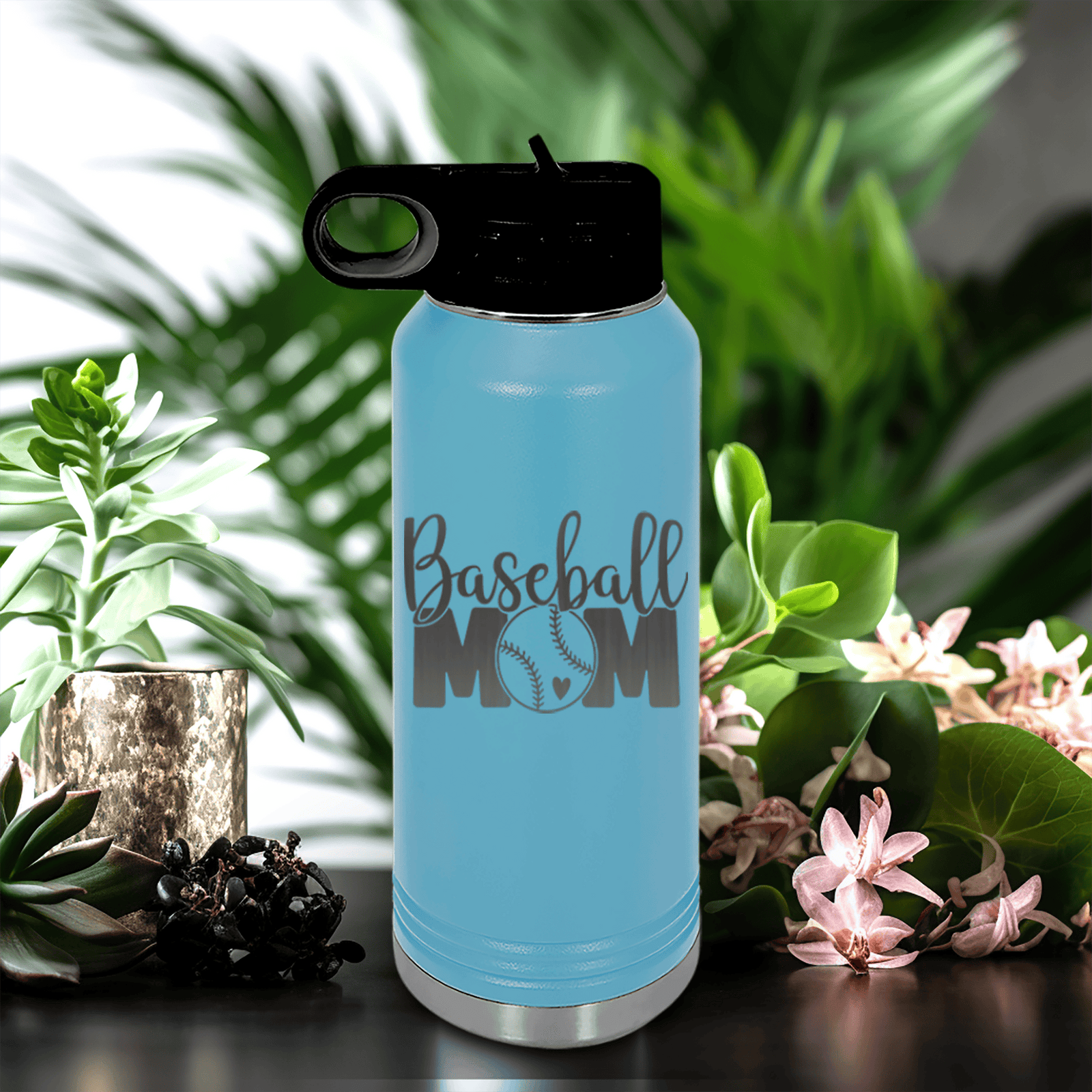 Light Blue Baseball Water Bottle With Queen Of The Bleachers Baseball Design