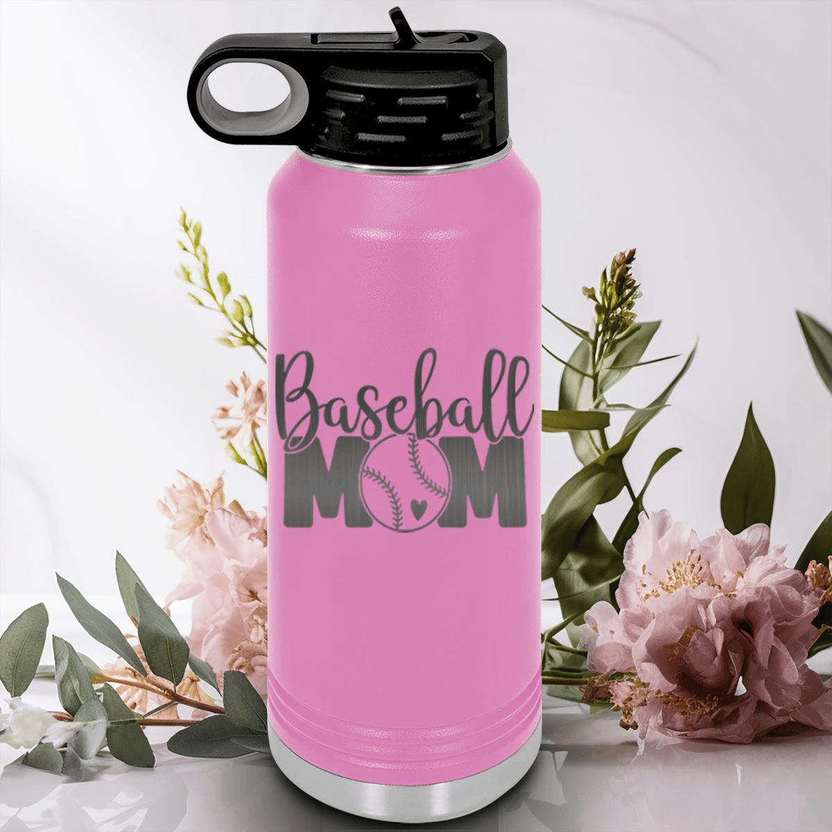 Light Purple Baseball Water Bottle With Queen Of The Bleachers Baseball Design