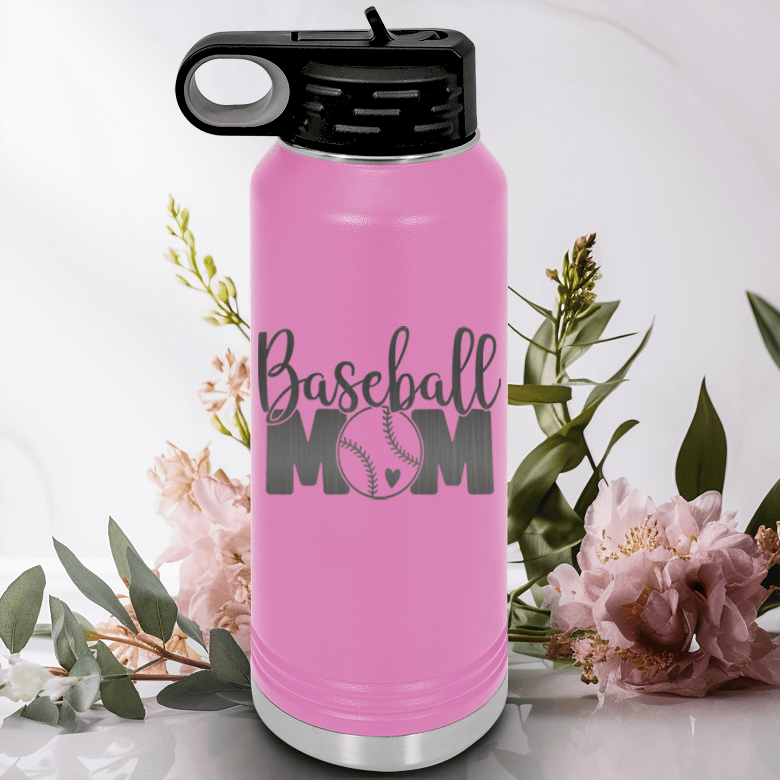 Light Purple Baseball Water Bottle With Queen Of The Bleachers Baseball Design