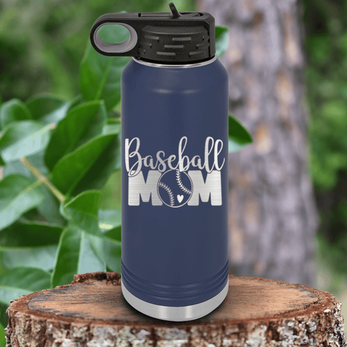 Navy Baseball Water Bottle With Queen Of The Bleachers Baseball Design