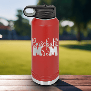 Red Baseball Water Bottle With Queen Of The Bleachers Baseball Design