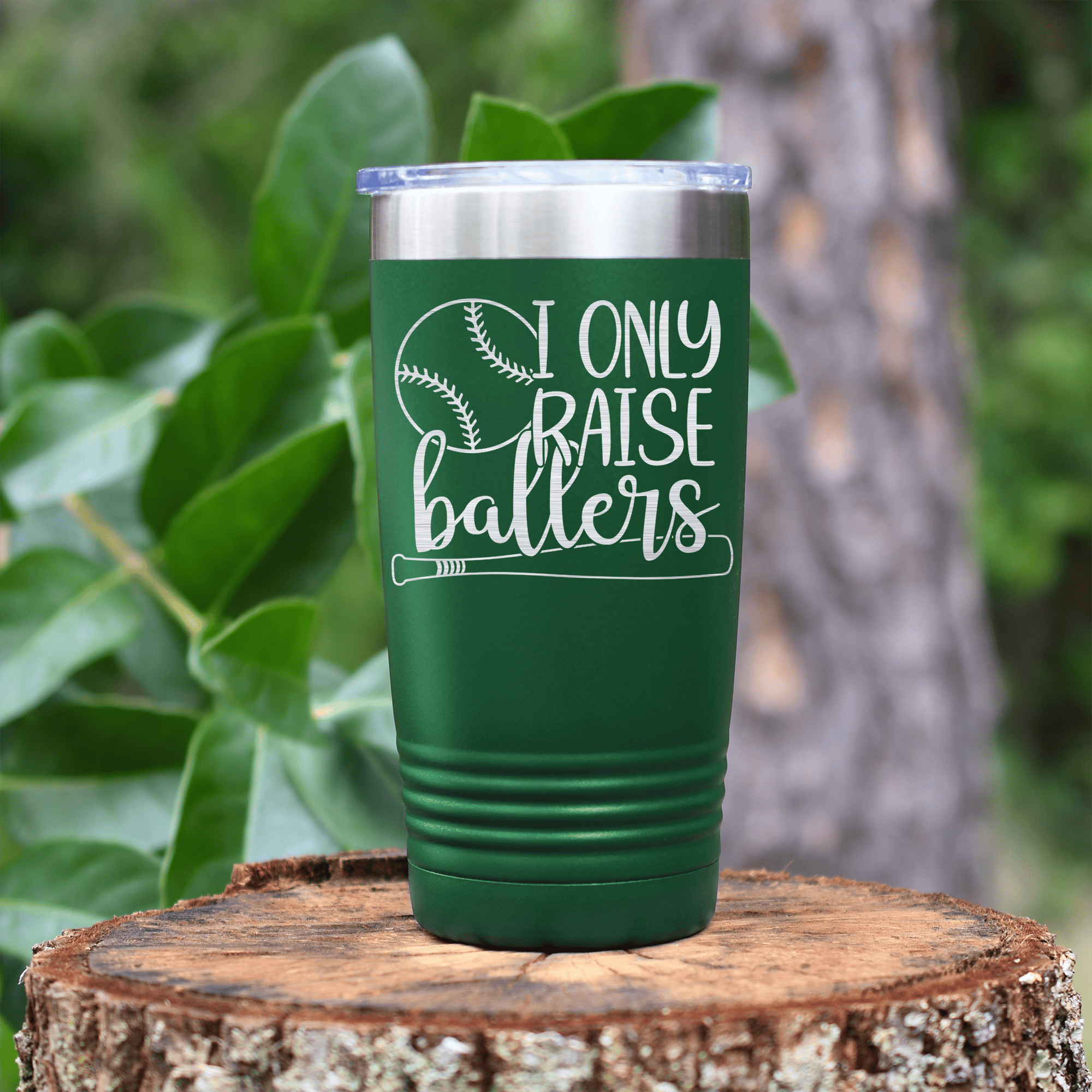 Green baseball tumbler Raising Future MVPs