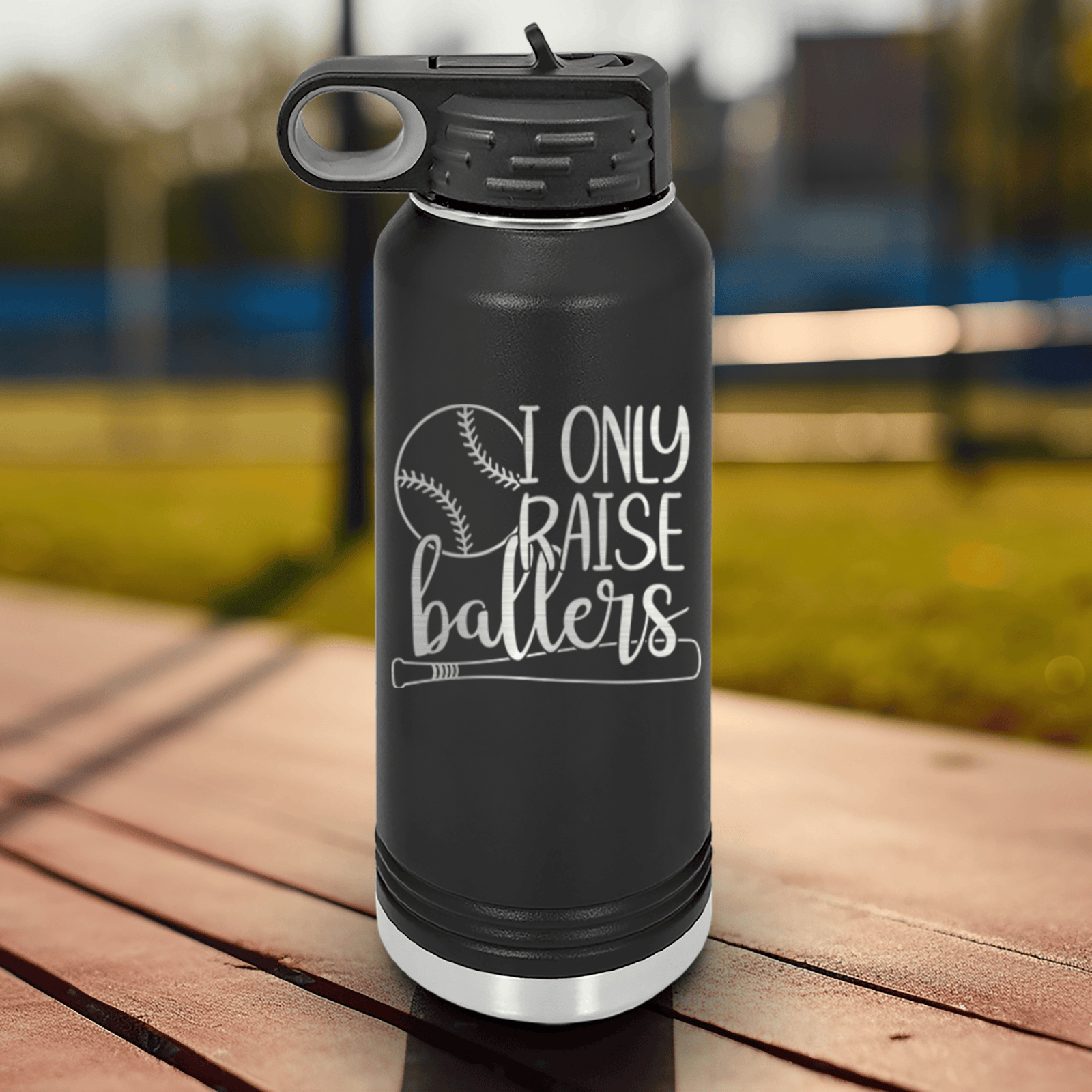 Black Baseball Water Bottle With Raising Future Mvps Design