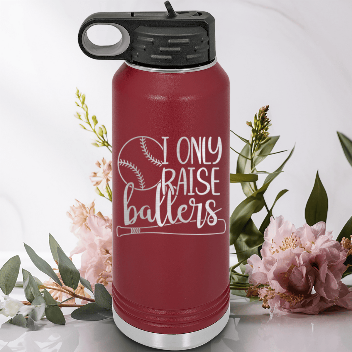 Maroon Baseball Water Bottle With Raising Future Mvps Design