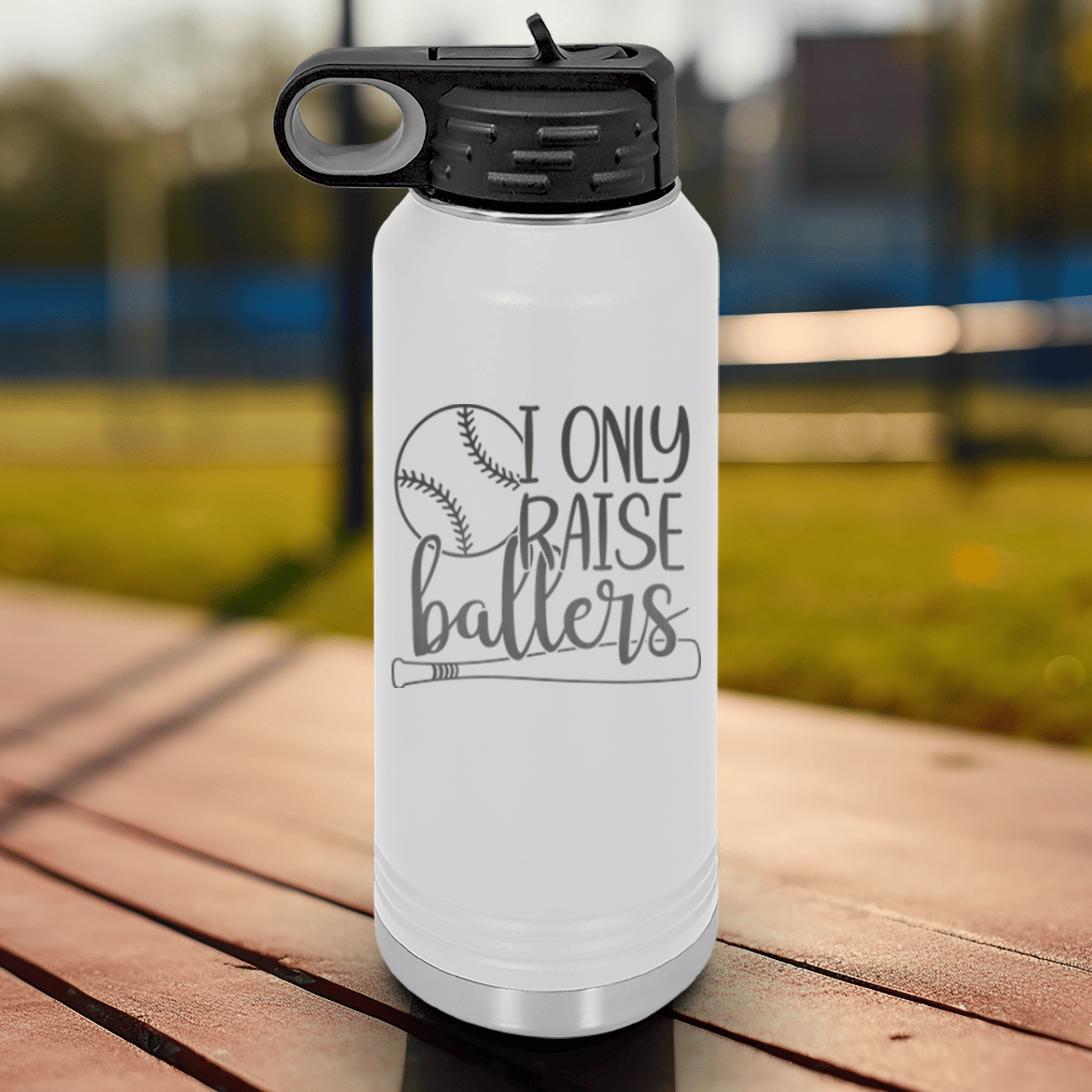 White Baseball Water Bottle With Raising Future Mvps Design