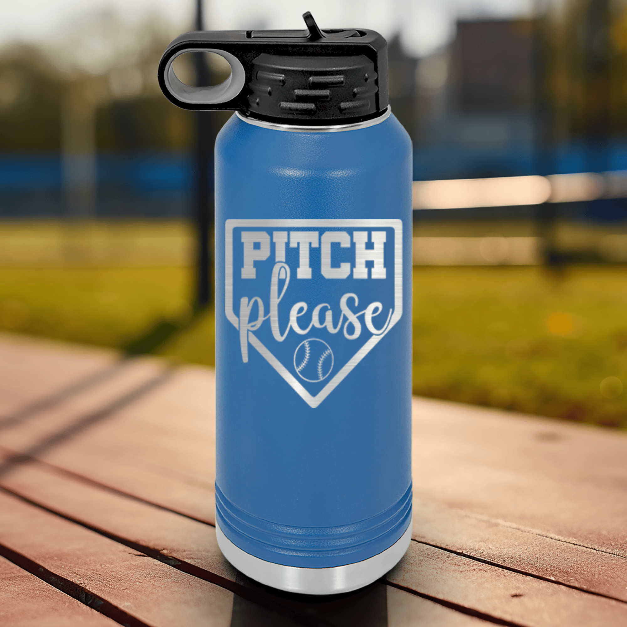Blue Baseball Water Bottle With Sass From The Mound Design