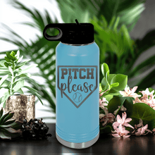 Load image into Gallery viewer, Light Blue Baseball Water Bottle With Sass From The Mound Design
