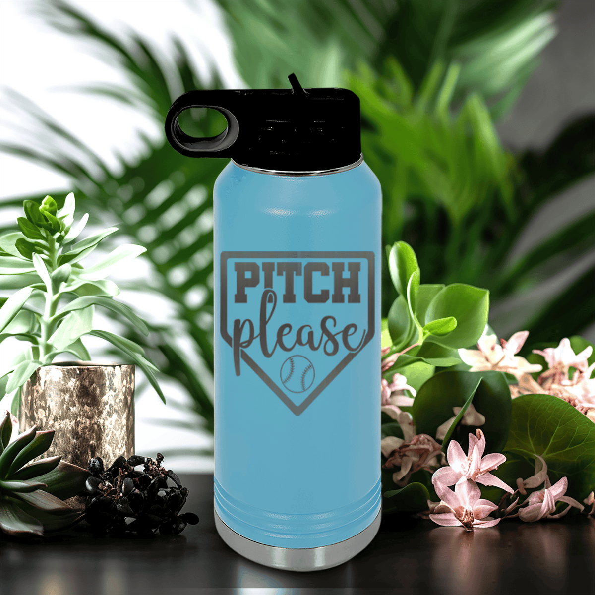 Light Blue Baseball Water Bottle With Sass From The Mound Design