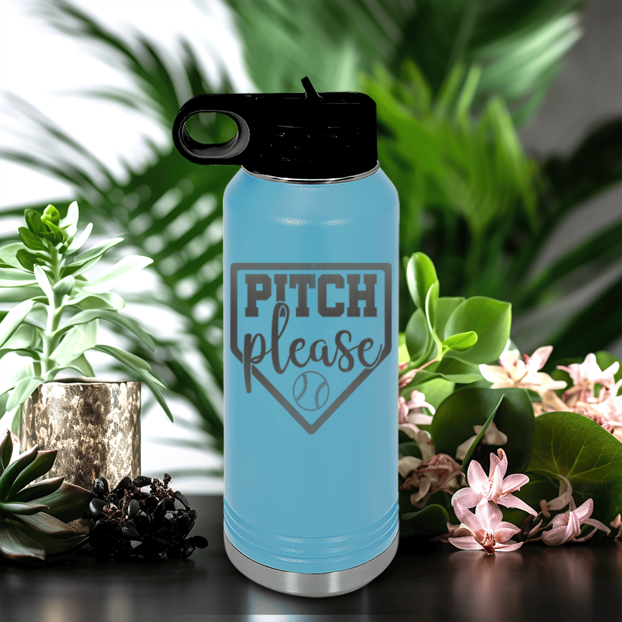 Light Blue Baseball Water Bottle With Sass From The Mound Design