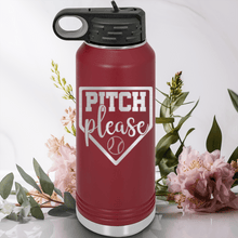 Load image into Gallery viewer, Maroon Baseball Water Bottle With Sass From The Mound Design
