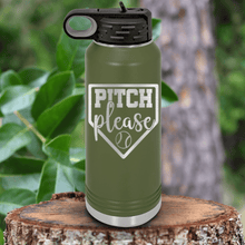 Load image into Gallery viewer, Military Green Baseball Water Bottle With Sass From The Mound Design
