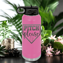 Load image into Gallery viewer, Pink Baseball Water Bottle With Sass From The Mound Design
