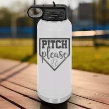 Load image into Gallery viewer, White Baseball Water Bottle With Sass From The Mound Design
