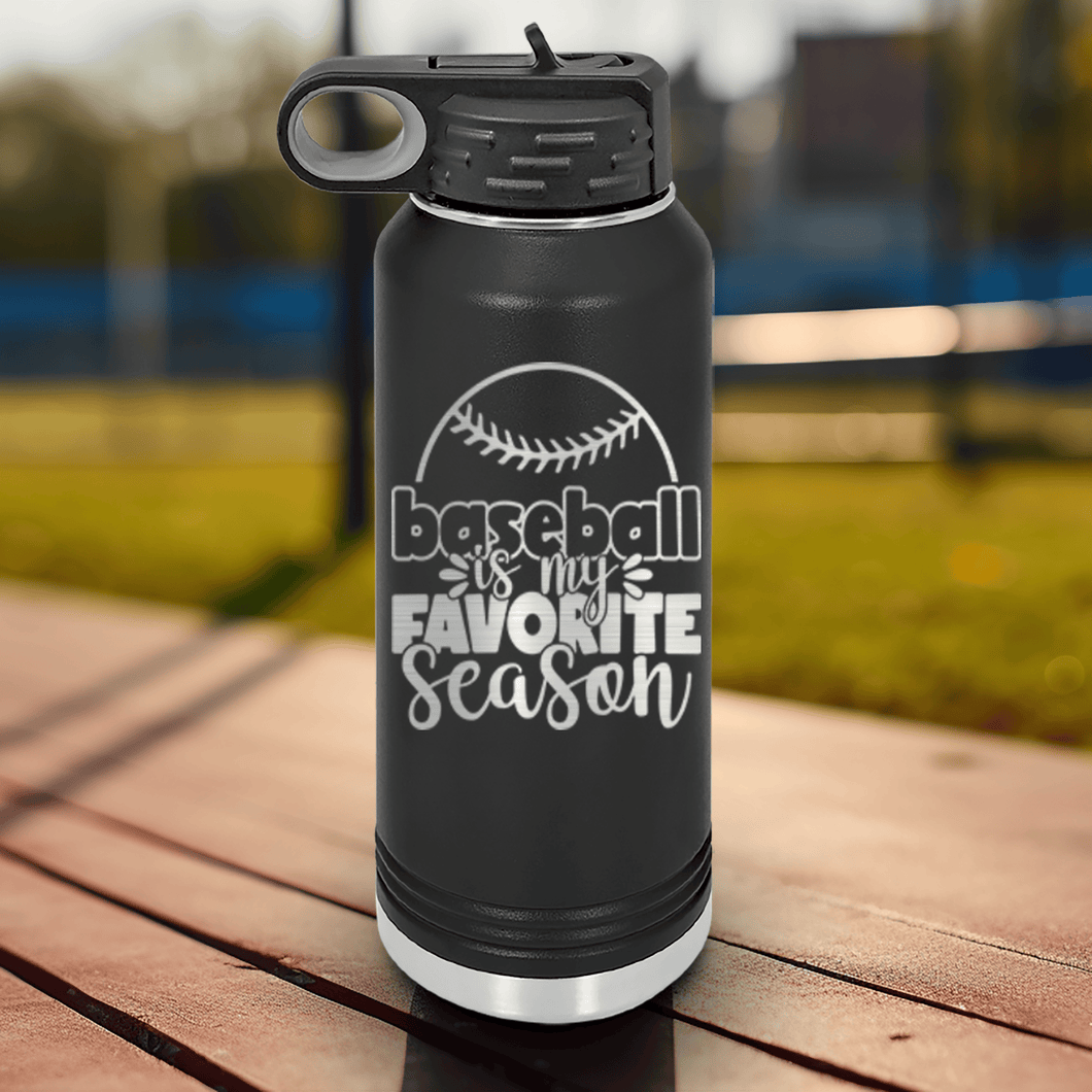 Black Baseball Water Bottle With Season Of Home Runs Design