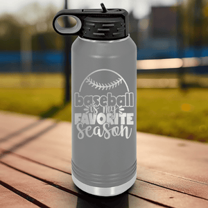 Grey Baseball Water Bottle With Season Of Home Runs Design
