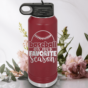 Maroon Baseball Water Bottle With Season Of Home Runs Design