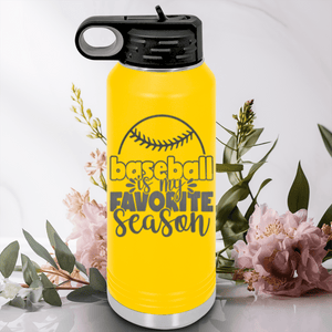 Yellow Baseball Water Bottle With Season Of Home Runs Design