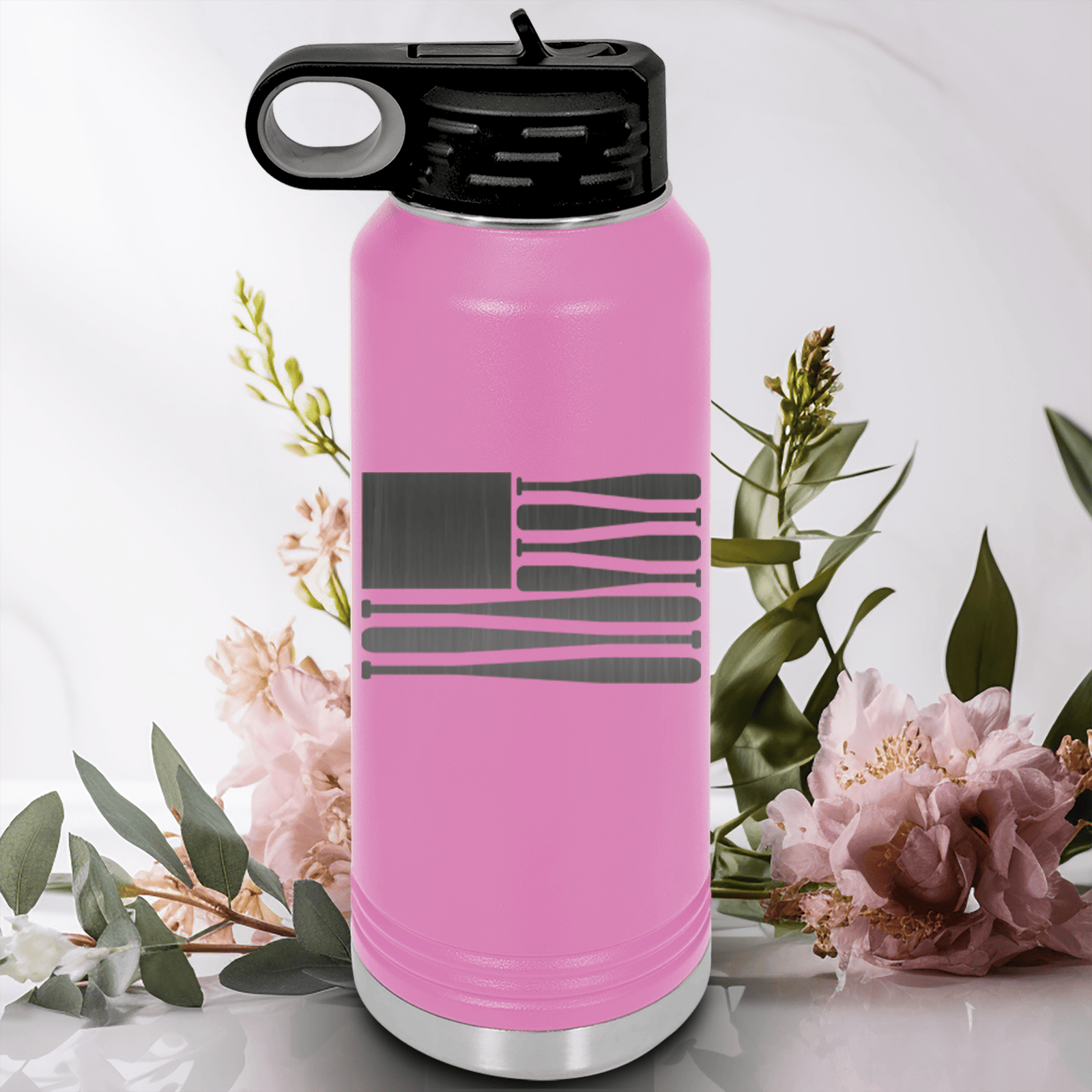 Light Purple Baseball Water Bottle With Star Spangled Bats Design
