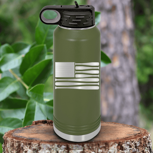 Military Green Baseball Water Bottle With Star Spangled Bats Design