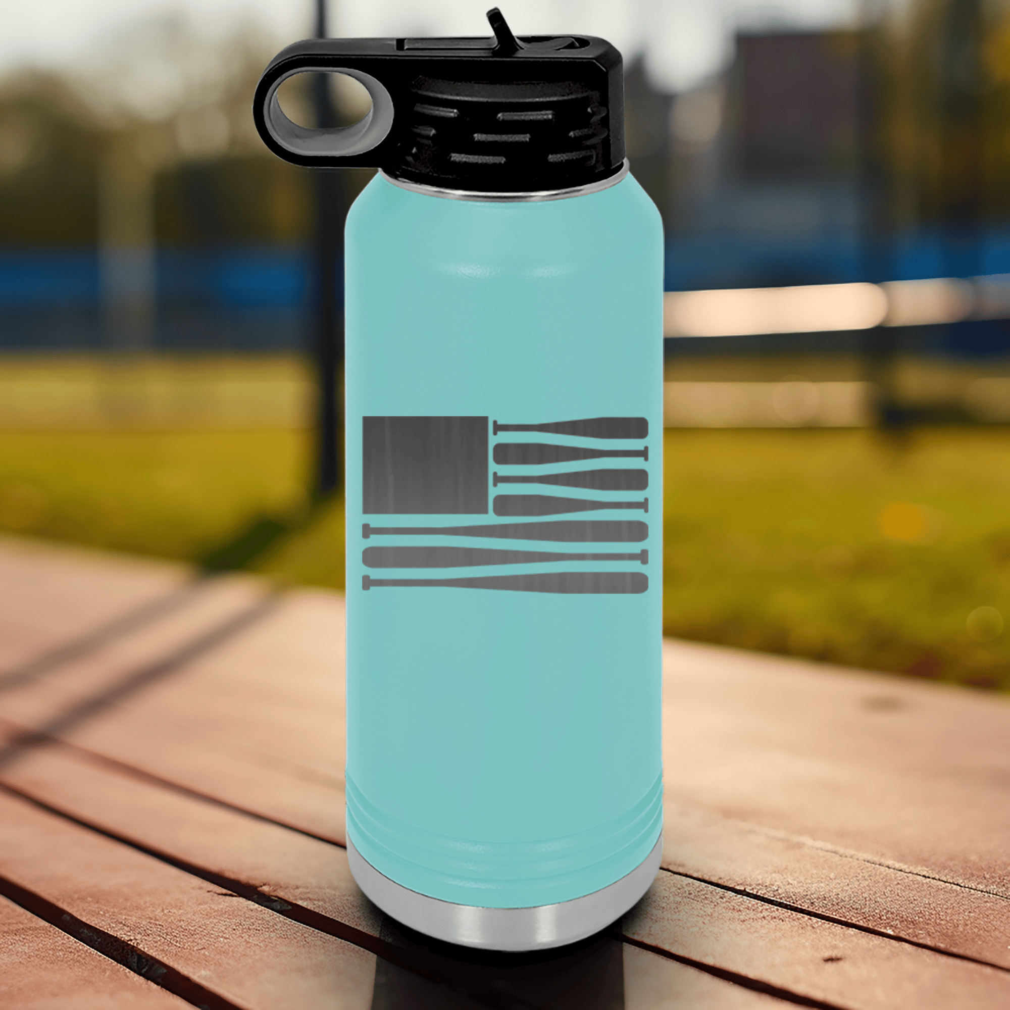 Teal Baseball Water Bottle With Star Spangled Bats Design