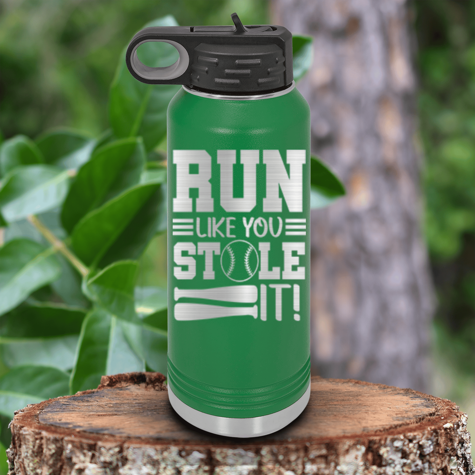Green Baseball Water Bottle With Swift Baserunner Design