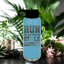 Load image into Gallery viewer, Light Blue Baseball Water Bottle With Swift Baserunner Design

