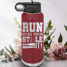 Load image into Gallery viewer, Maroon Baseball Water Bottle With Swift Baserunner Design
