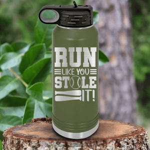 Military Green Baseball Water Bottle With Swift Baserunner Design