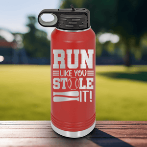 Red Baseball Water Bottle With Swift Baserunner Design