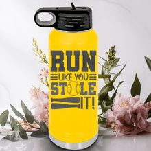 Load image into Gallery viewer, Yellow Baseball Water Bottle With Swift Baserunner Design
