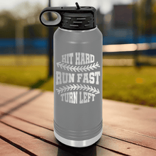 Load image into Gallery viewer, Grey Baseball Water Bottle With Swing For The Fences Design
