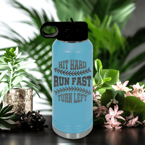 Light Blue Baseball Water Bottle With Swing For The Fences Design
