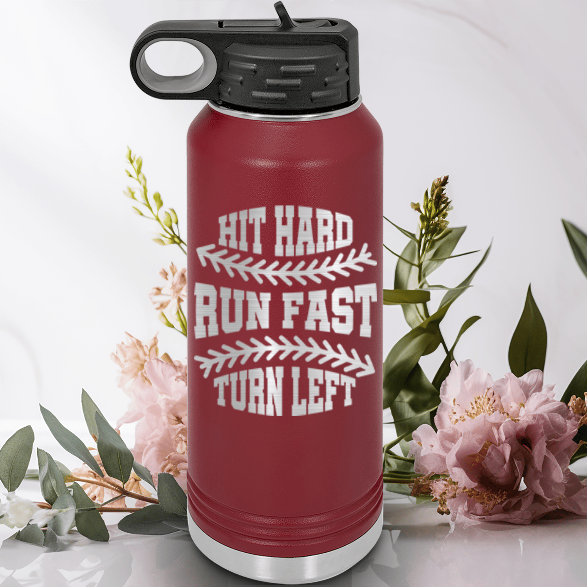 Maroon Baseball Water Bottle With Swing For The Fences Design
