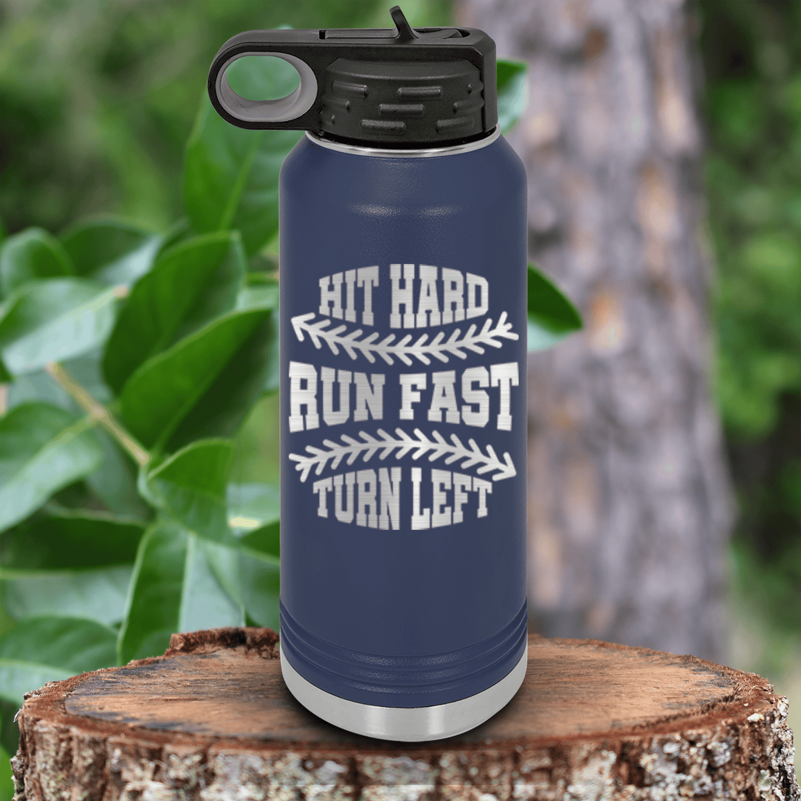 Navy Baseball Water Bottle With Swing For The Fences Design
