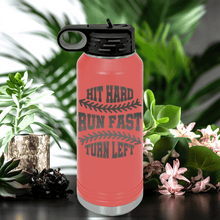 Load image into Gallery viewer, Salmon Baseball Water Bottle With Swing For The Fences Design
