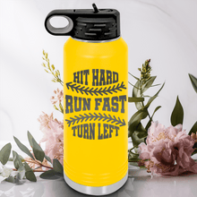 Load image into Gallery viewer, Yellow Baseball Water Bottle With Swing For The Fences Design

