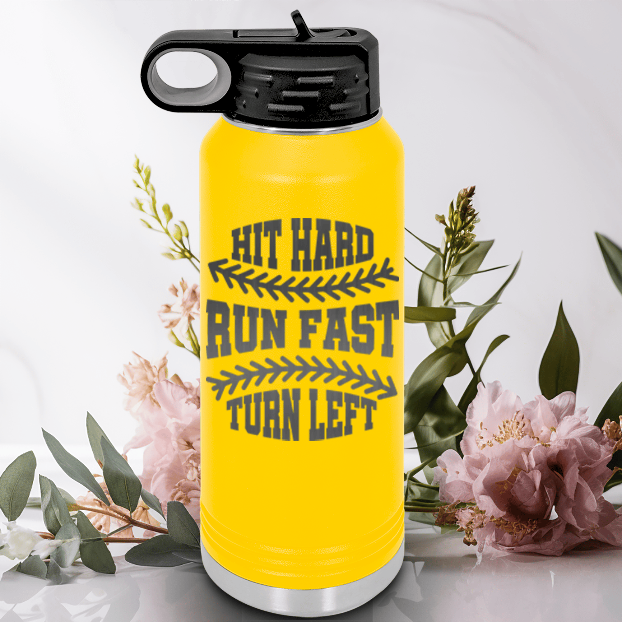 Yellow Baseball Water Bottle With Swing For The Fences Design