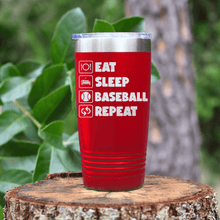 Load image into Gallery viewer, Red baseball tumbler The Baseball Routine
