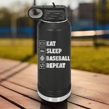 Load image into Gallery viewer, Black Baseball Water Bottle With The Baseball Routine Design

