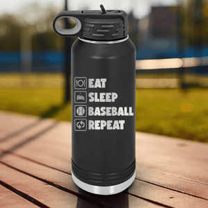 Black Baseball Water Bottle With The Baseball Routine Design