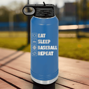 Blue Baseball Water Bottle With The Baseball Routine Design
